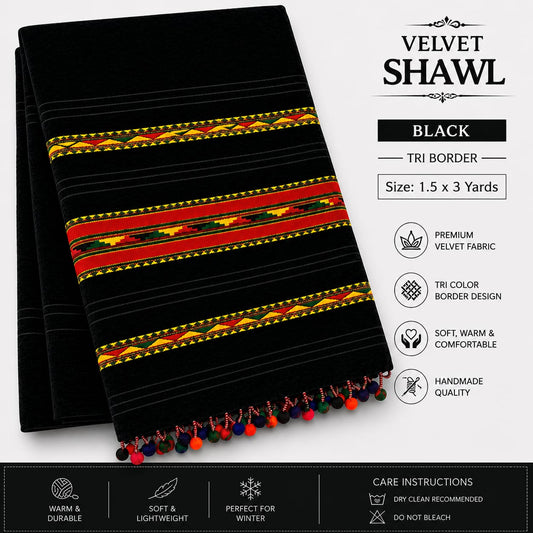 Black Velvet Tri-Border Shawl