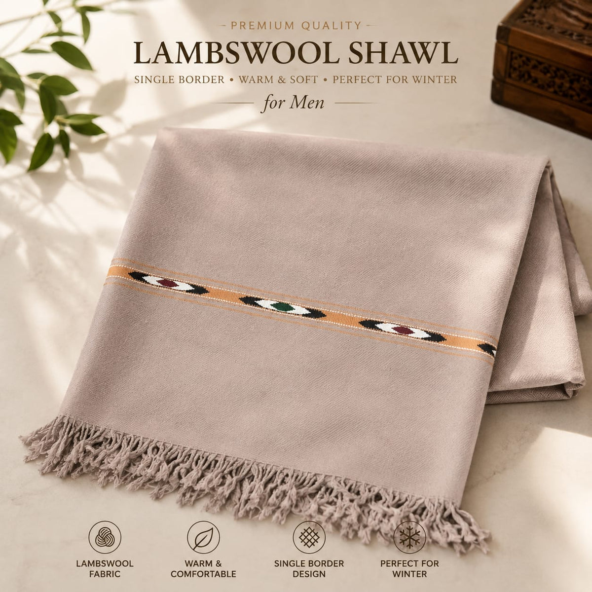 Premium Lambswool Single-Border Handloom Shawl for Men