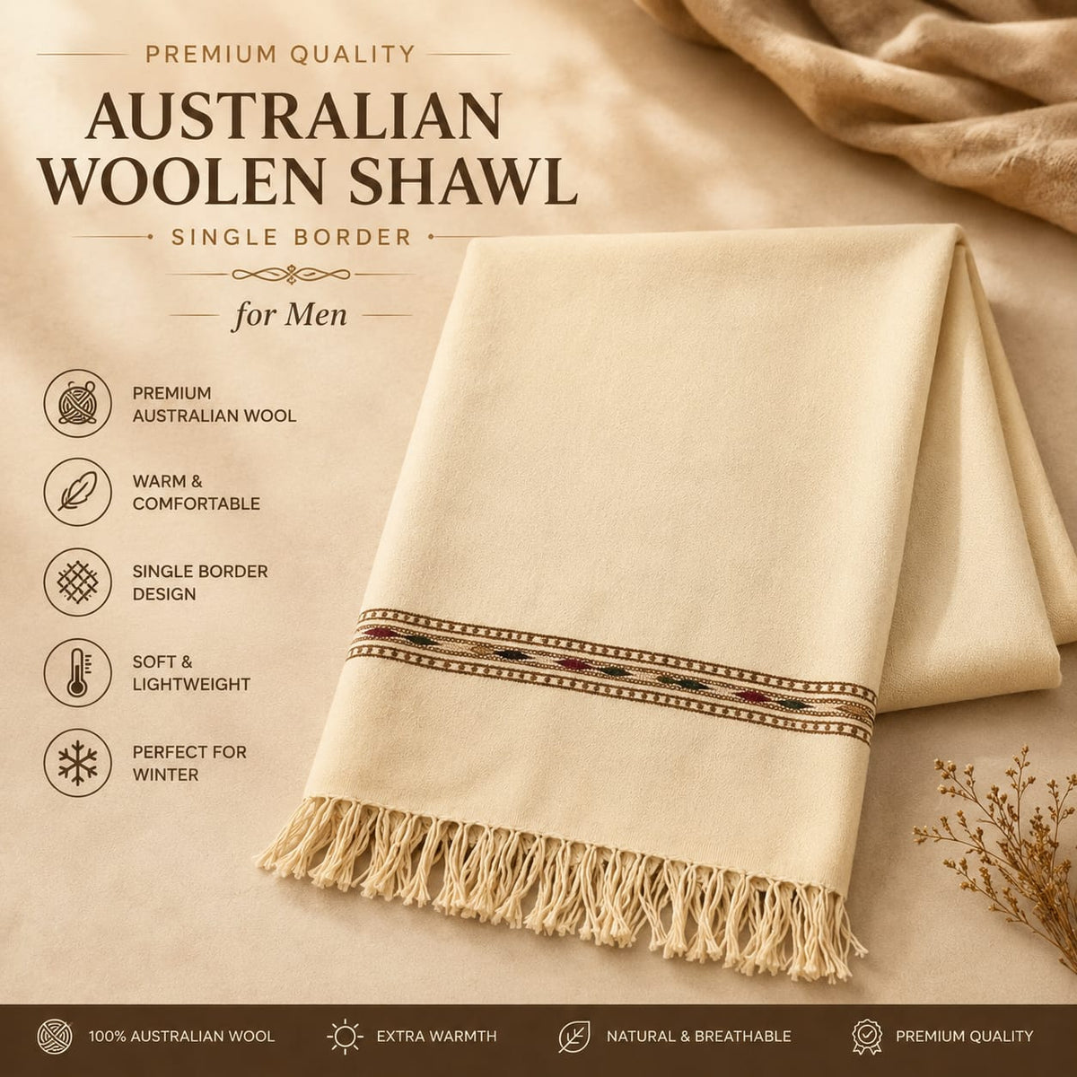 Men’s Premium Australian Woolen Shawl – Single Border- SH-17