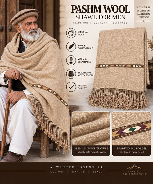 Men’s Handmade Pashm Wool Shawl – Soft & Premium Pashm Shawl for Men - SH-29