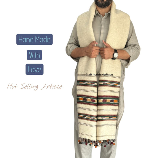 Handmade Wadera Style Swati Wool Shawl for Men – “Sharai” with Three Borders