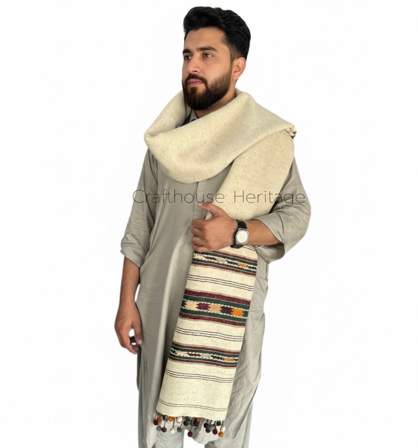 Handmade Wadera Style Swati Wool Shawl for Men – “Sharai” with Three Borders