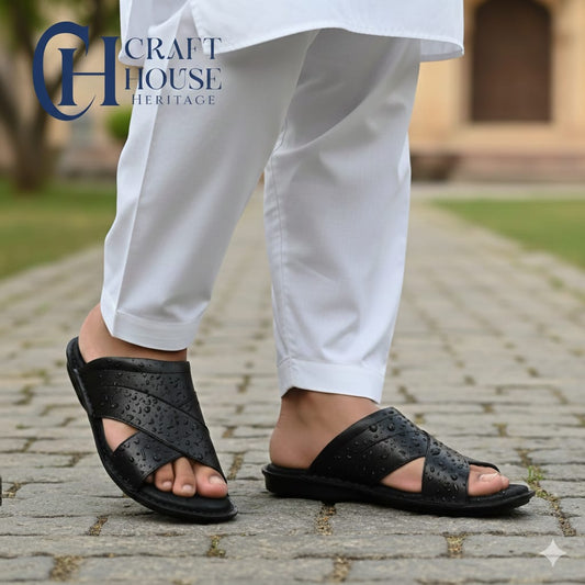 Handmade Soft Slippers best option for Diabetic Patients - Black D3