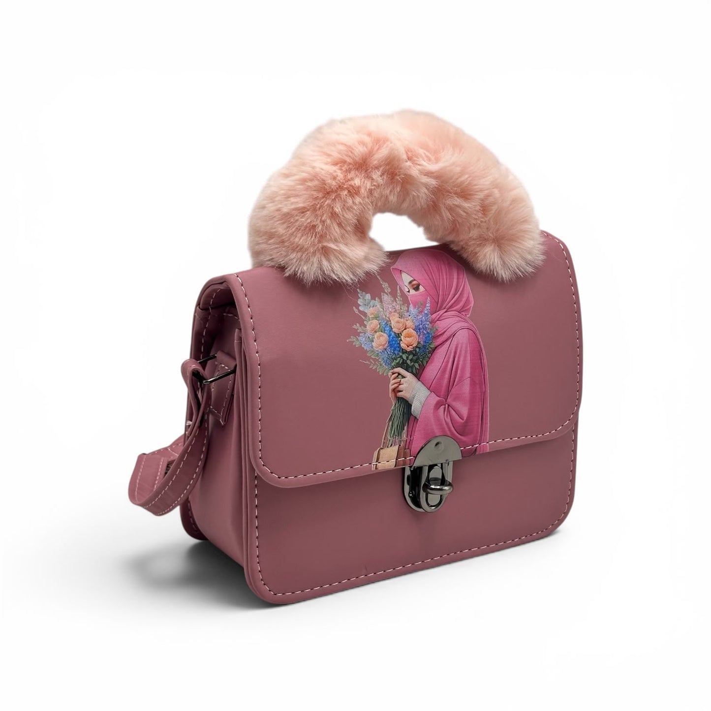 Noor Blossom Fur Handle Leather Bag for Women