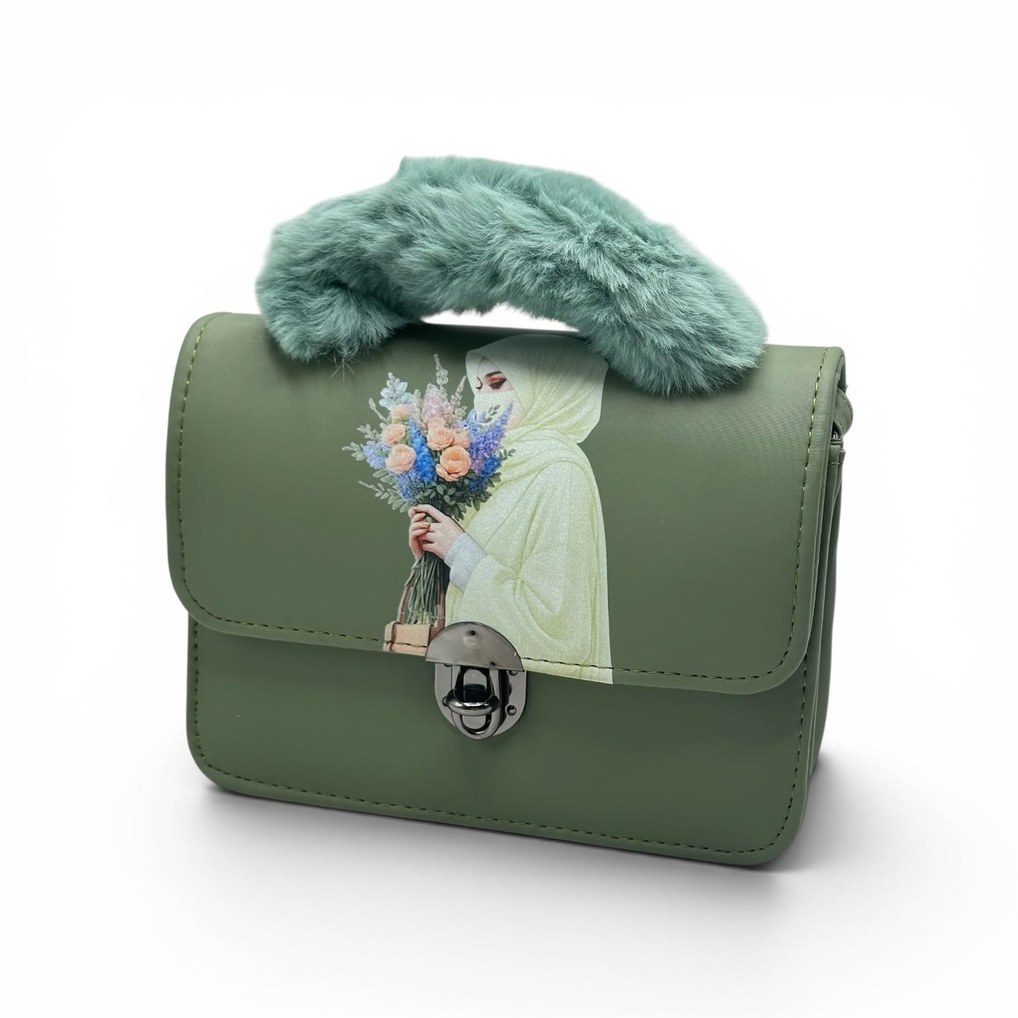 Noor Blossom Fur Handle Leather Bag for Women