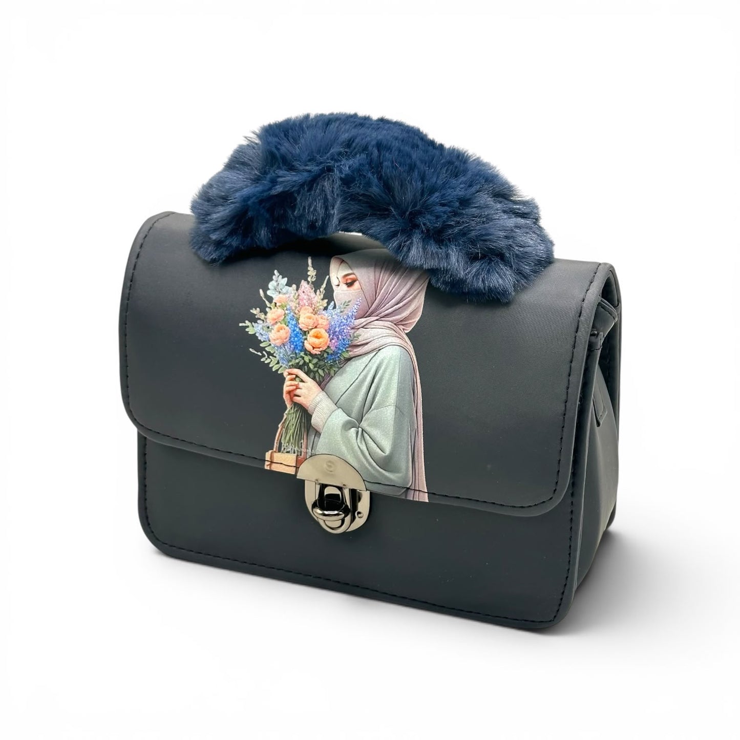 Noor Blossom Fur Handle Leather Bag for Women
