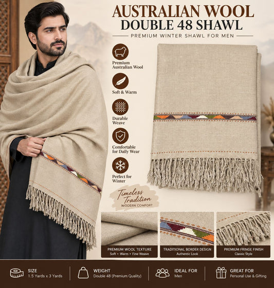 Swat Islampur Handloom Men’s Shawl –750g Double 48 Australian Wool Shawl SH-27