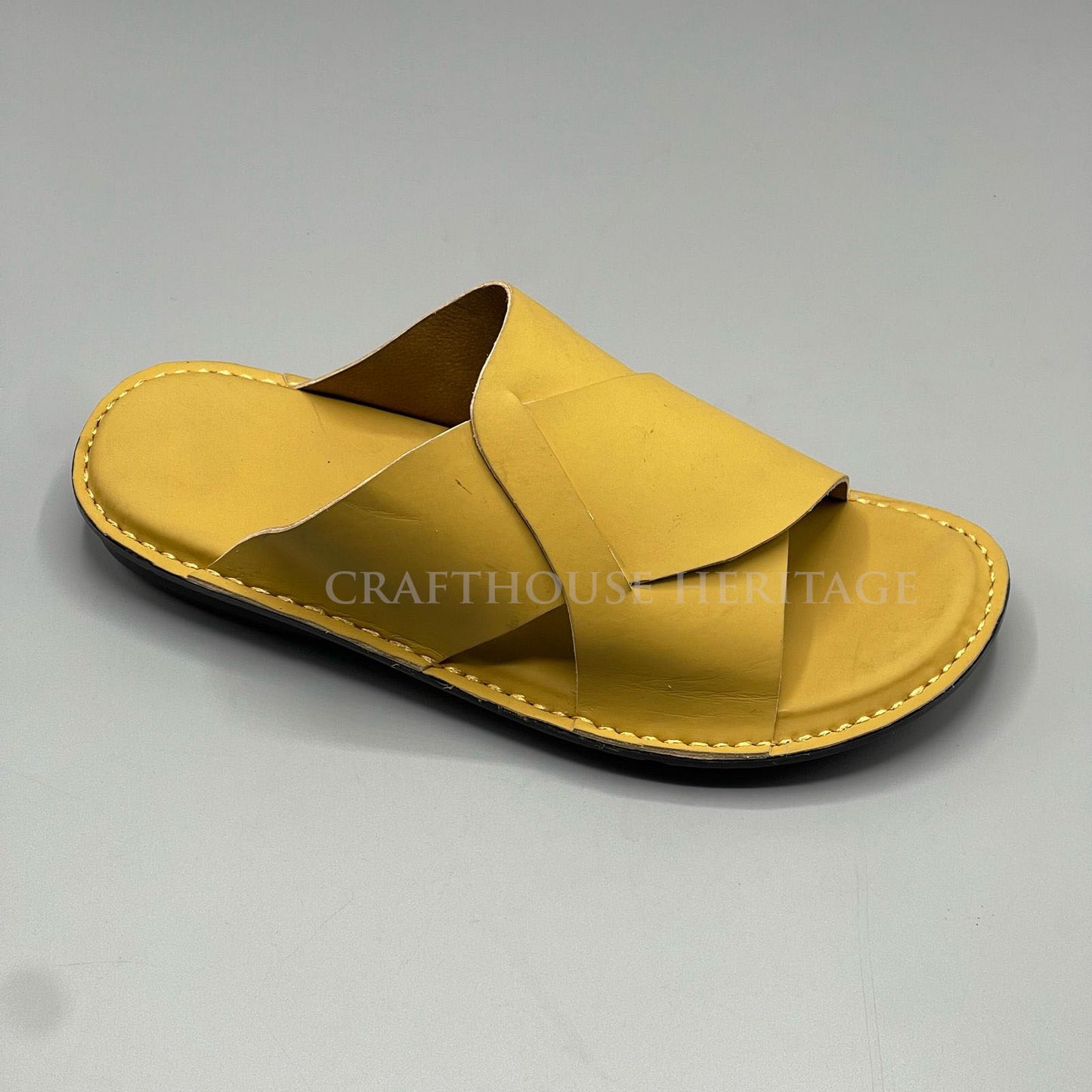 Handmade Peshawari Leather Slippers for Men - Yellow